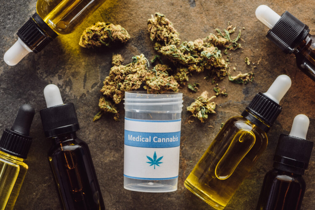 medical cannabis in a bottle with tinctures